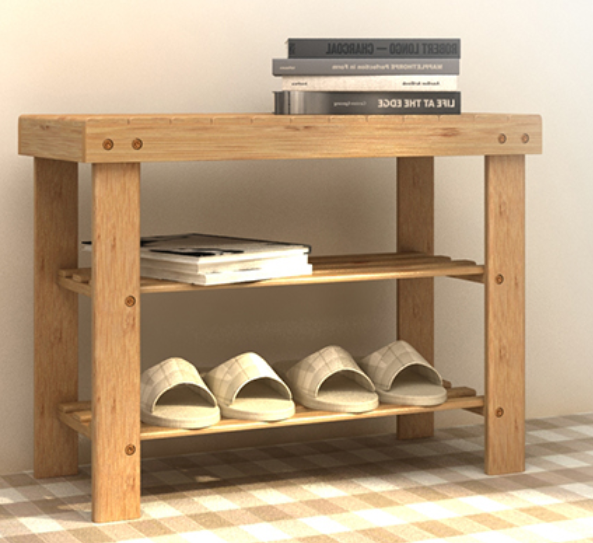 3-Tier Bamboo Shoe Bench Rack Shoe Organizer, Storage Shelf with Pattern Top