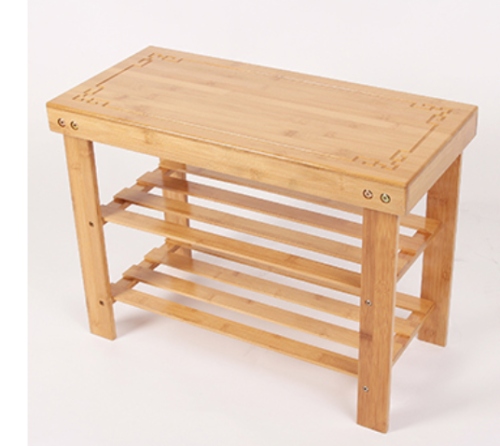 3-Tier Bamboo Shoe Rach Bench Shoe Organizer, Storage Shelf with Pattern Top